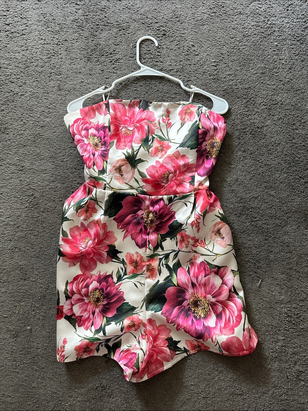 Express Strapless Floral Romper - Pink on Cream